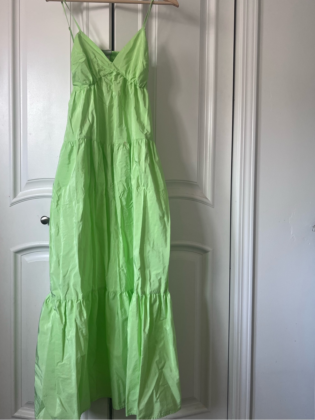 Lime Green Tiered Spaghetti Strap Maxi Dress